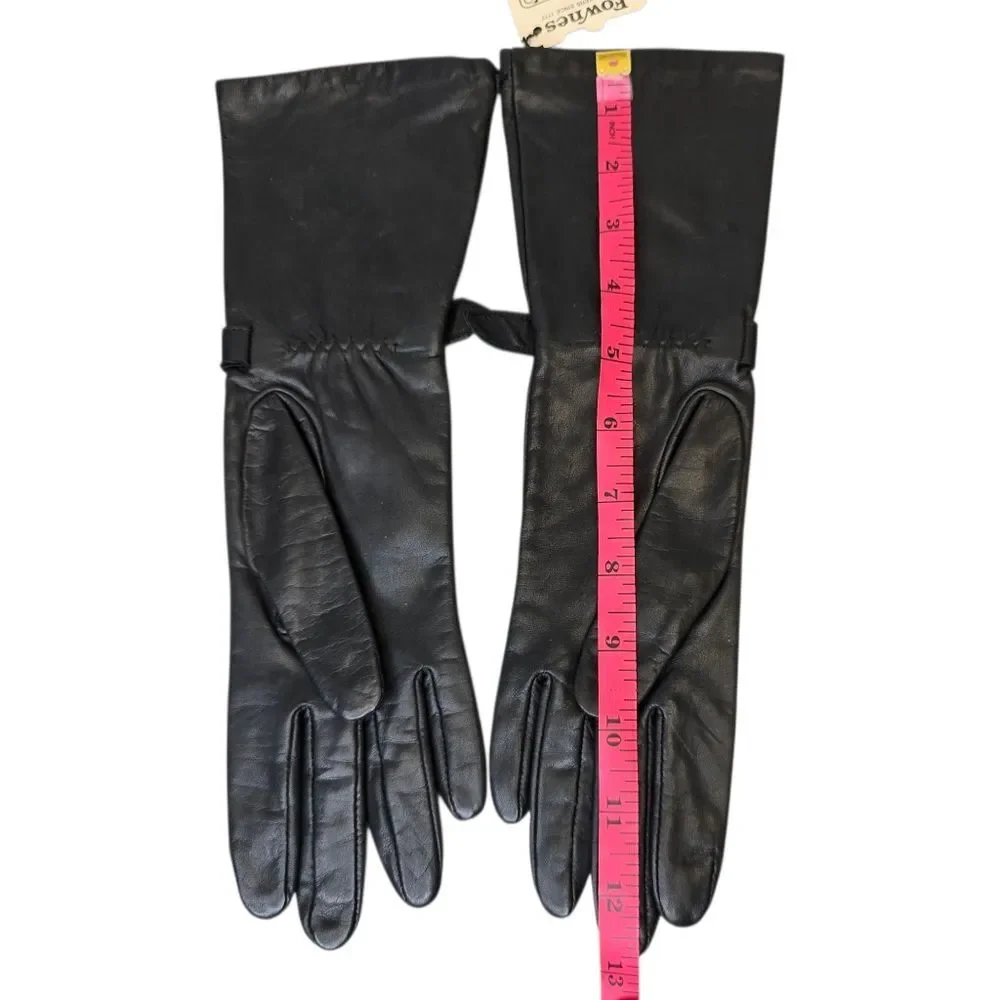 NWT Vintage Fownes Women's Size 7 Buckle Strap Long Black Genuine Leather Gloves